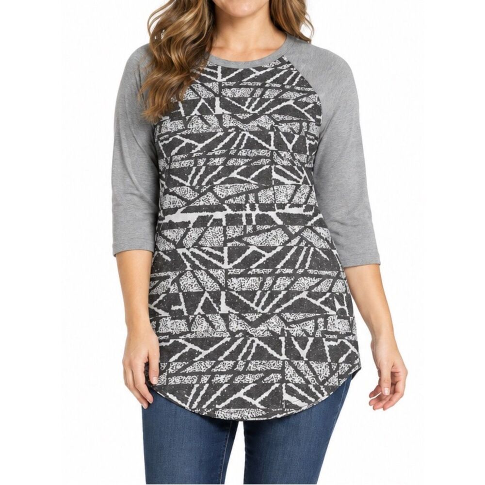 NWT LuLaRoe Randy 3/4 Sleeve Baseball T-Shirt Floral Geometric | XS